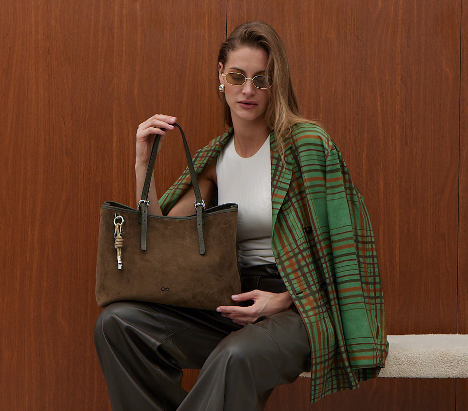 Ella Tote Suede Tobacco Green