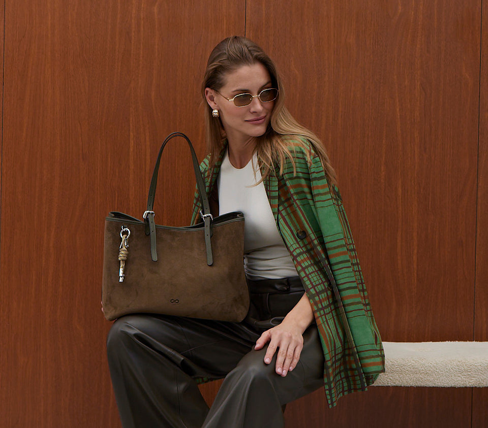 Ella Tote Suede Tobacco Green