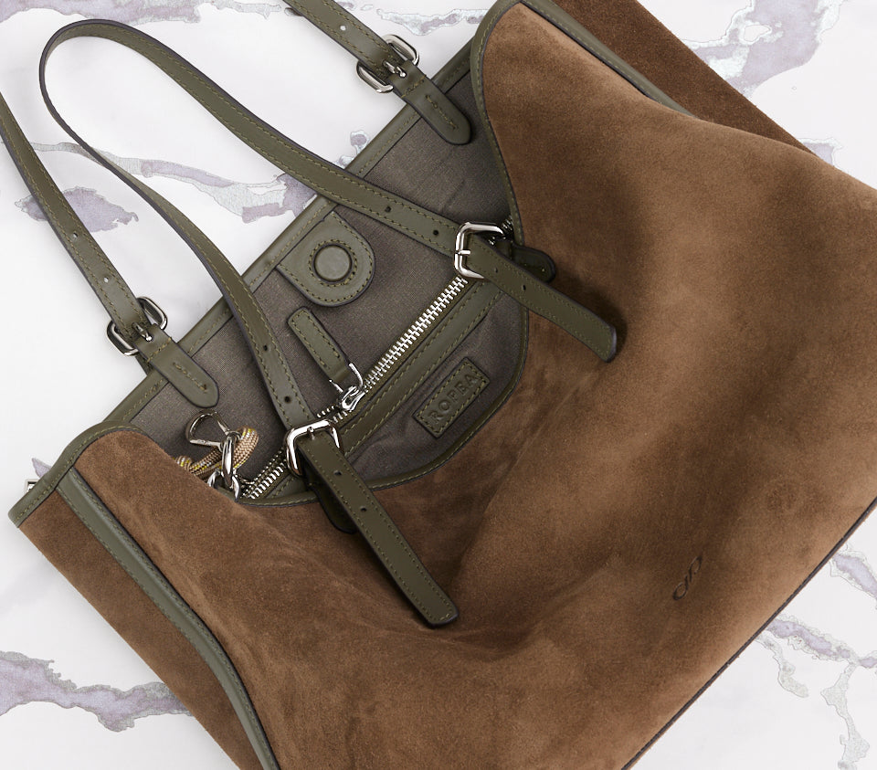 Ella Tote Suede Tobacco Green